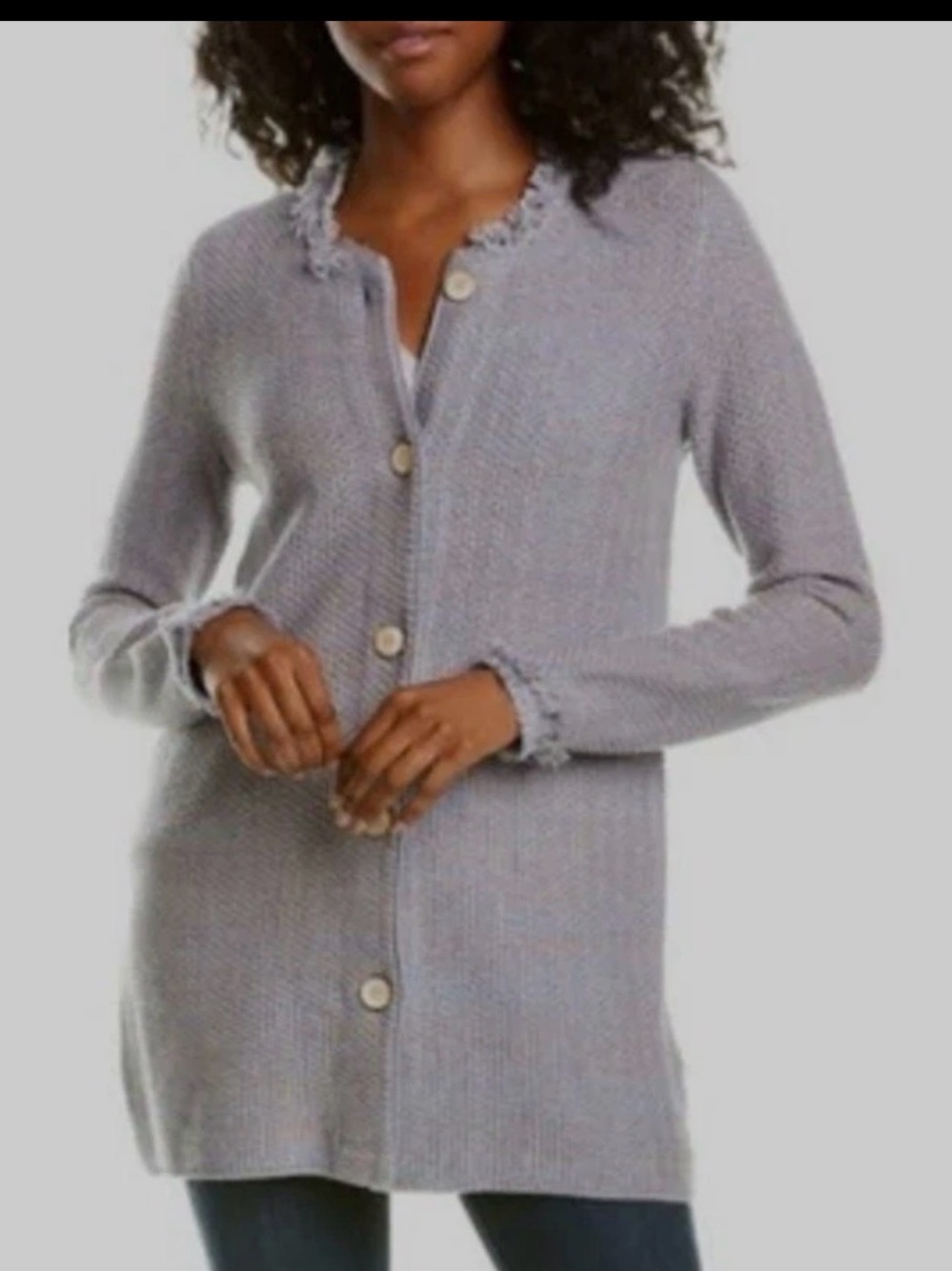J. McLaughlin Women’s Woven Fringe Long Nan Cardigan Old Money Gray Size Small - Picture 2 of 10
